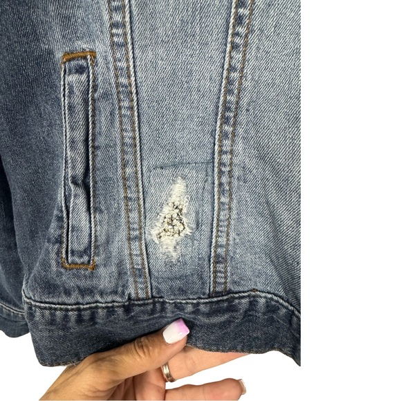 Juicy Couture Juniors Long Sleeve Distressed Denim Jacket Rhinestones Size M - Picture 4 of 9